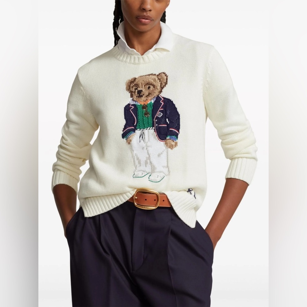POLO RALPH LAUREN Polo-Bear-motif cotton jumper Cream Bear Sweater